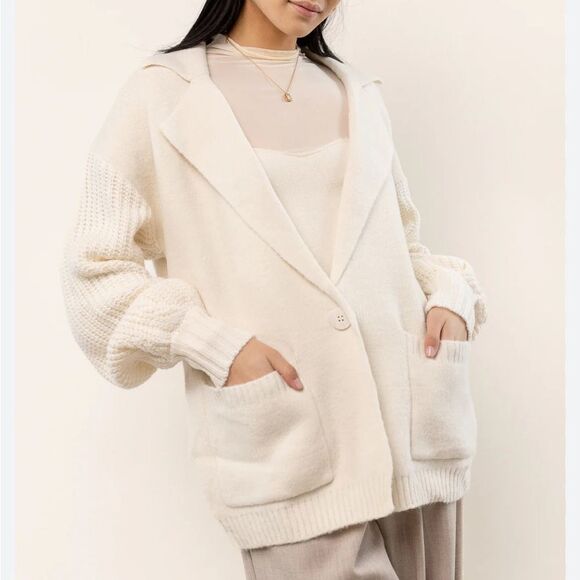 BOHME Siv Open Front Cardigan Sweater Cream Size XS - Picture 1 of 7